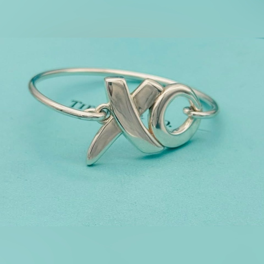 Tiffany & Co Silver Retired Picasso XO Hug and Kiss Hinged Bangle Bracelet EUC - Picture 4 of 8